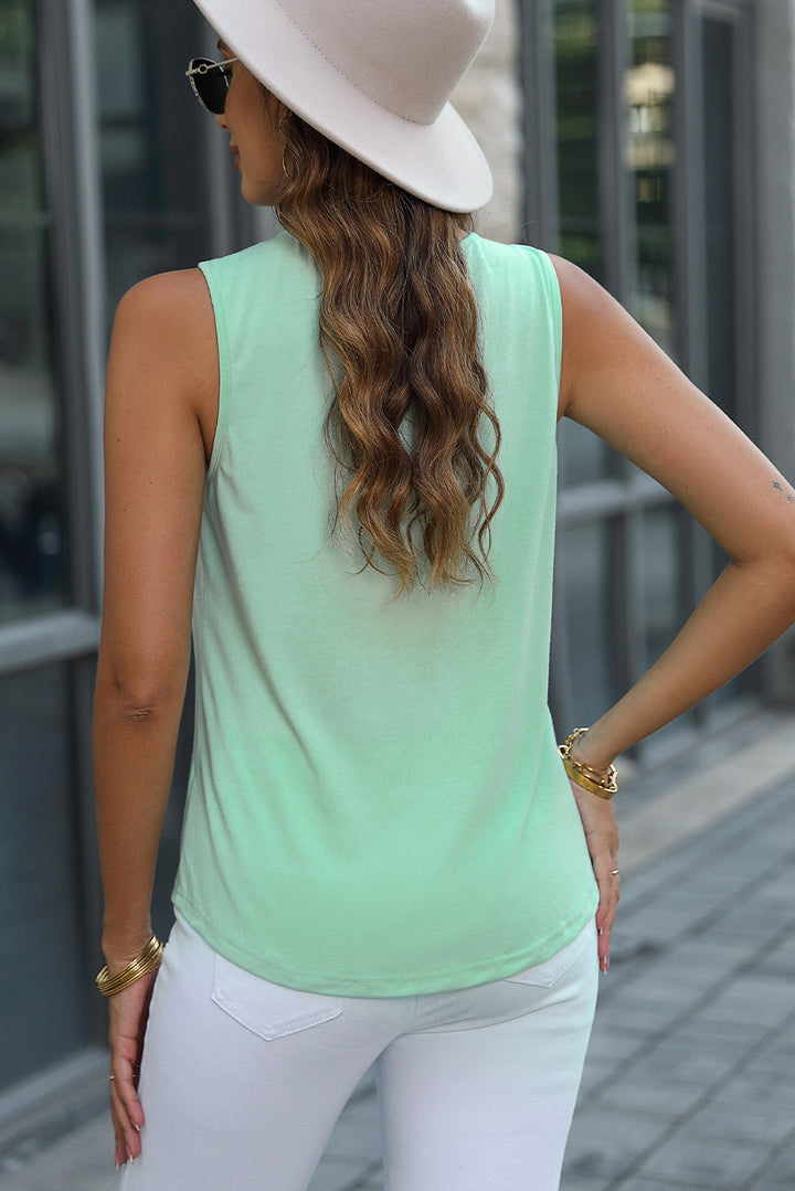 Casual Pleated Round Neck Sleeveless Top