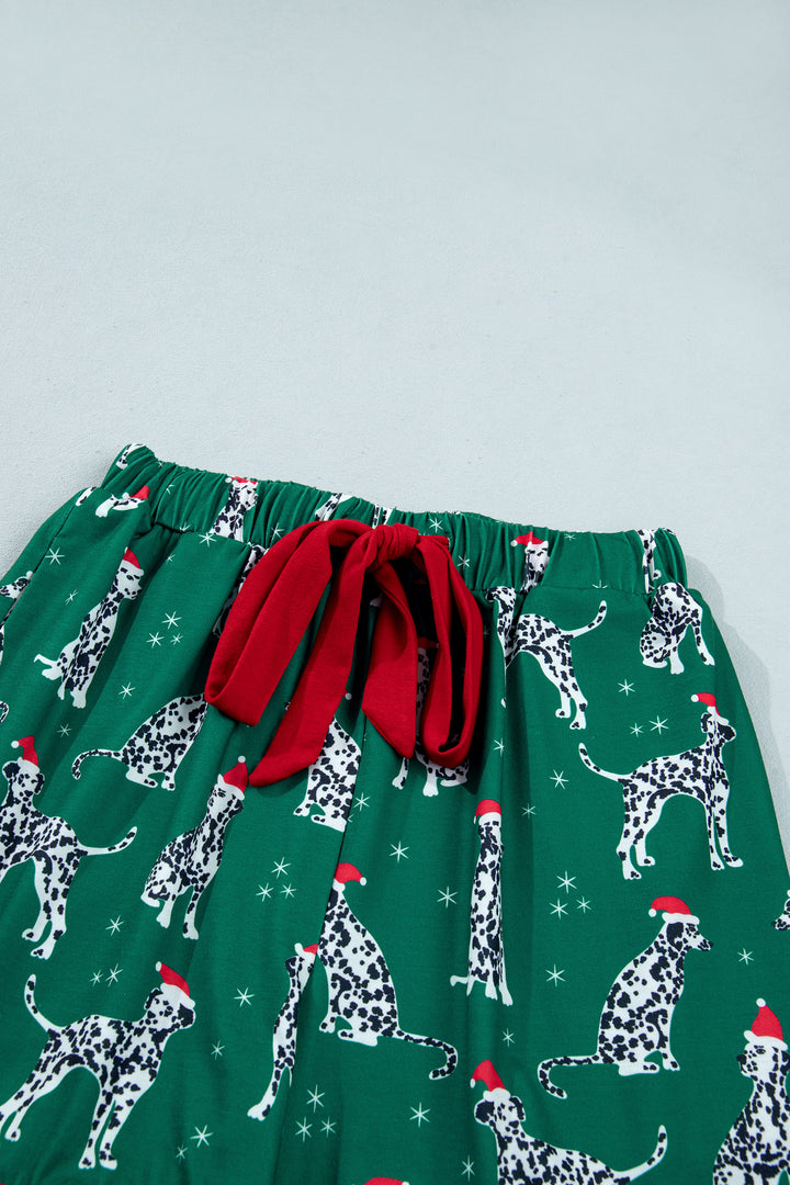 Green Long Sleeve Dog Print Two Piece Shift Lounge Set
