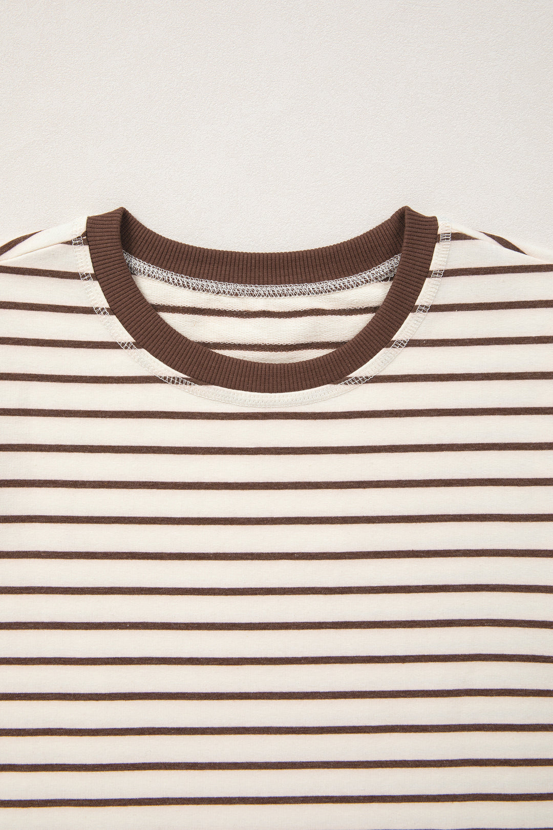 Brown Stripe Ribbed Round Neck Trim Loose Tank Top