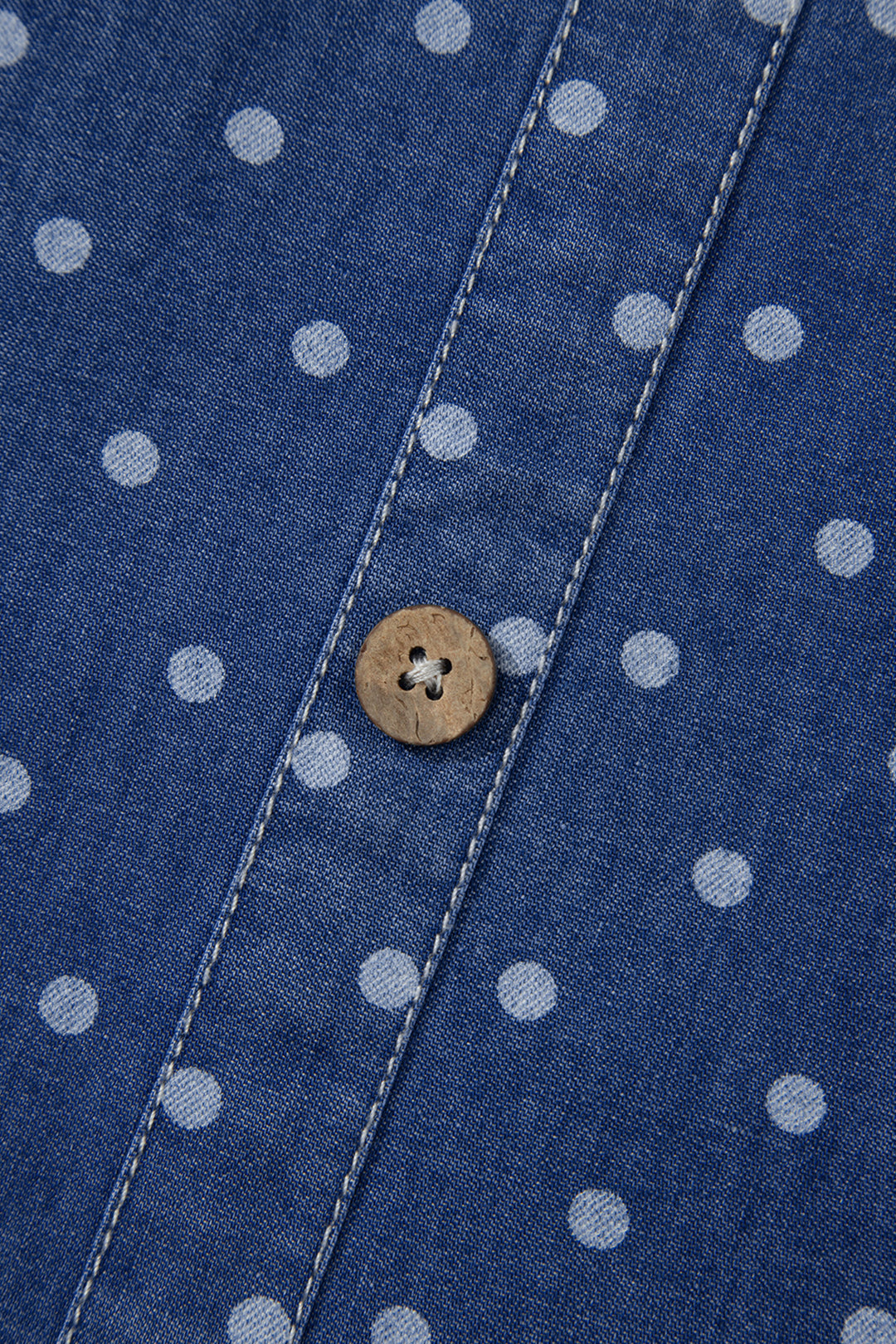 Blue Polka Dot Ruffle Hem Sleeveless Denim Mini Dress