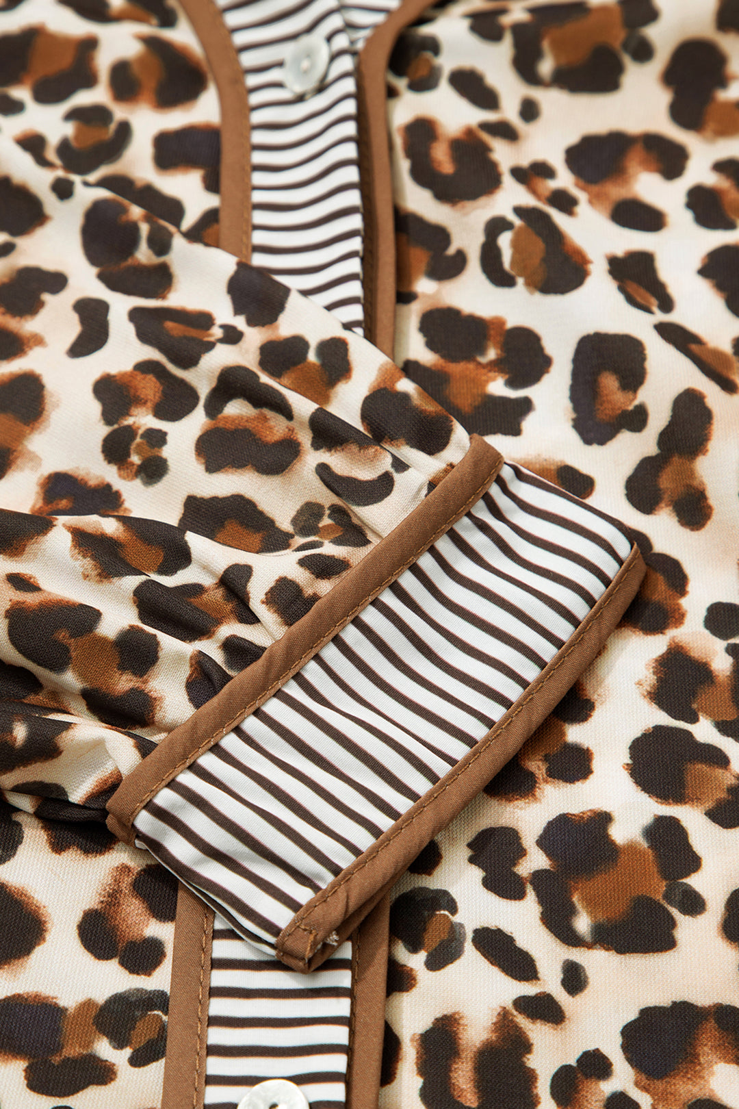 Leopard Print Striped Patchwork 3/4 Sleeve Loose Mini Dress