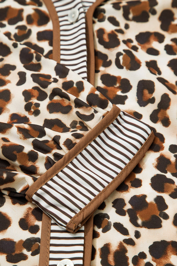 Leopard Print Striped Patchwork 3/4 Sleeve Loose Mini Dress