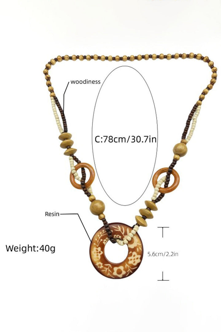 Vintage Beaded Wooden Pendant Necklace