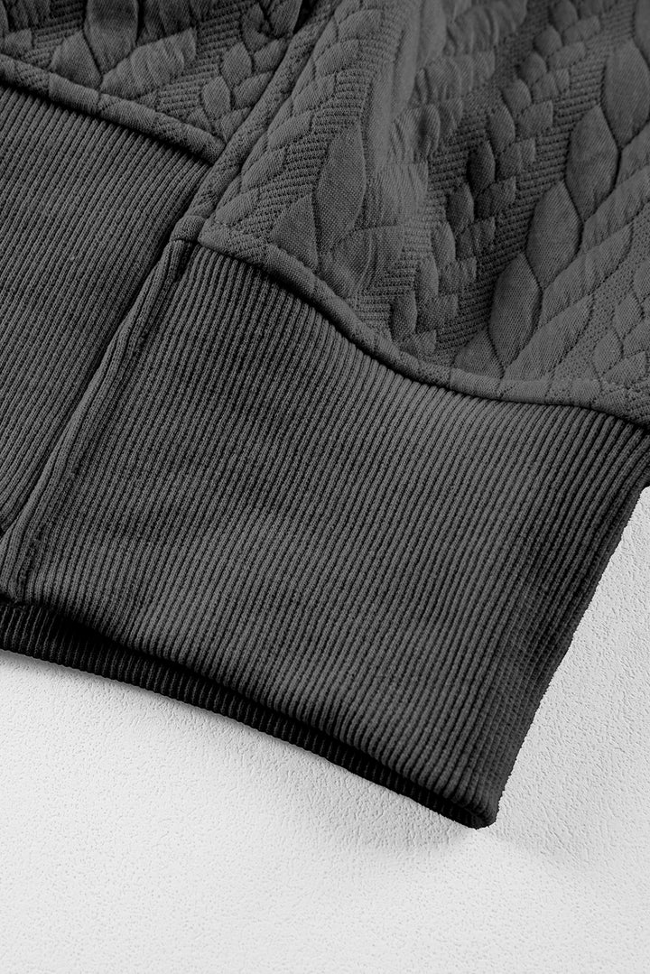 Gray Cable Textured Baggy Solid Hoodie