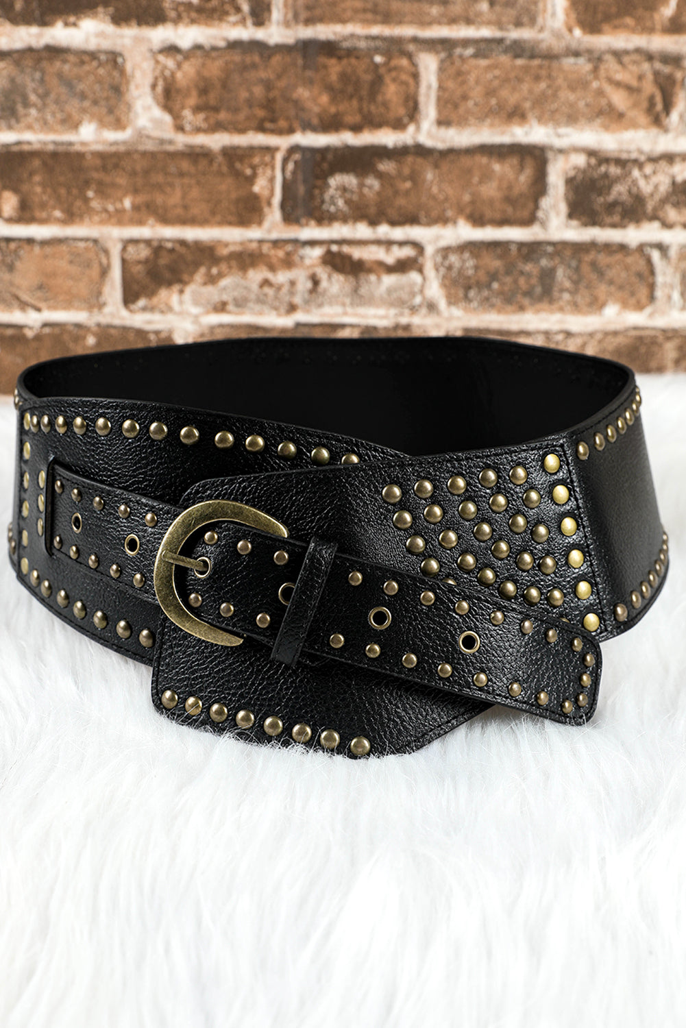 Ceinture large en cuir PU clouté à rivets rétro