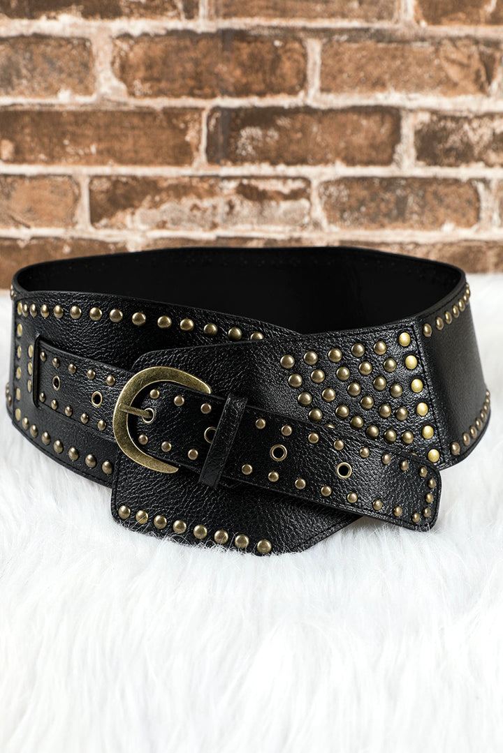 Ceinture large en cuir PU clouté à rivets rétro