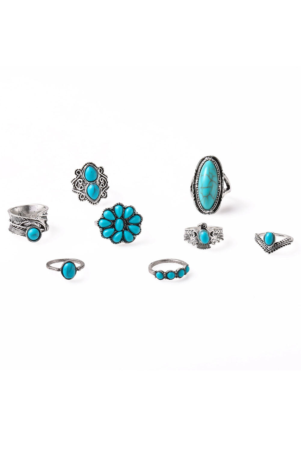 Vintage Western Turquoise 8-piece Ring Set