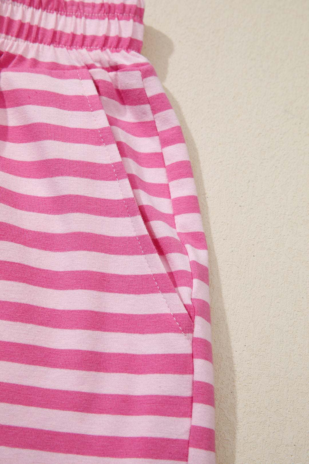 Pink Stripe Cap Sleeve Tee Elastic Waist Shorts 2pcs Outfit