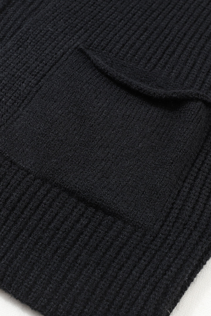 Black Oversized Fold Over Sleeve Open Front Cardigan