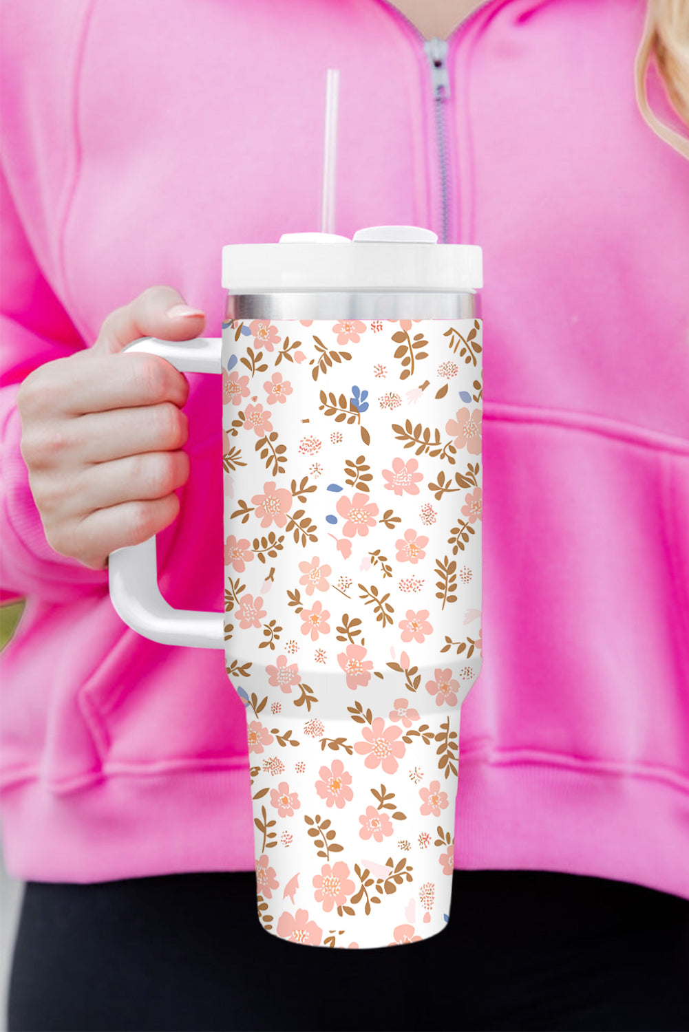 Grand gobelet en acier inoxydable à imprimé floral mignon 40 oz