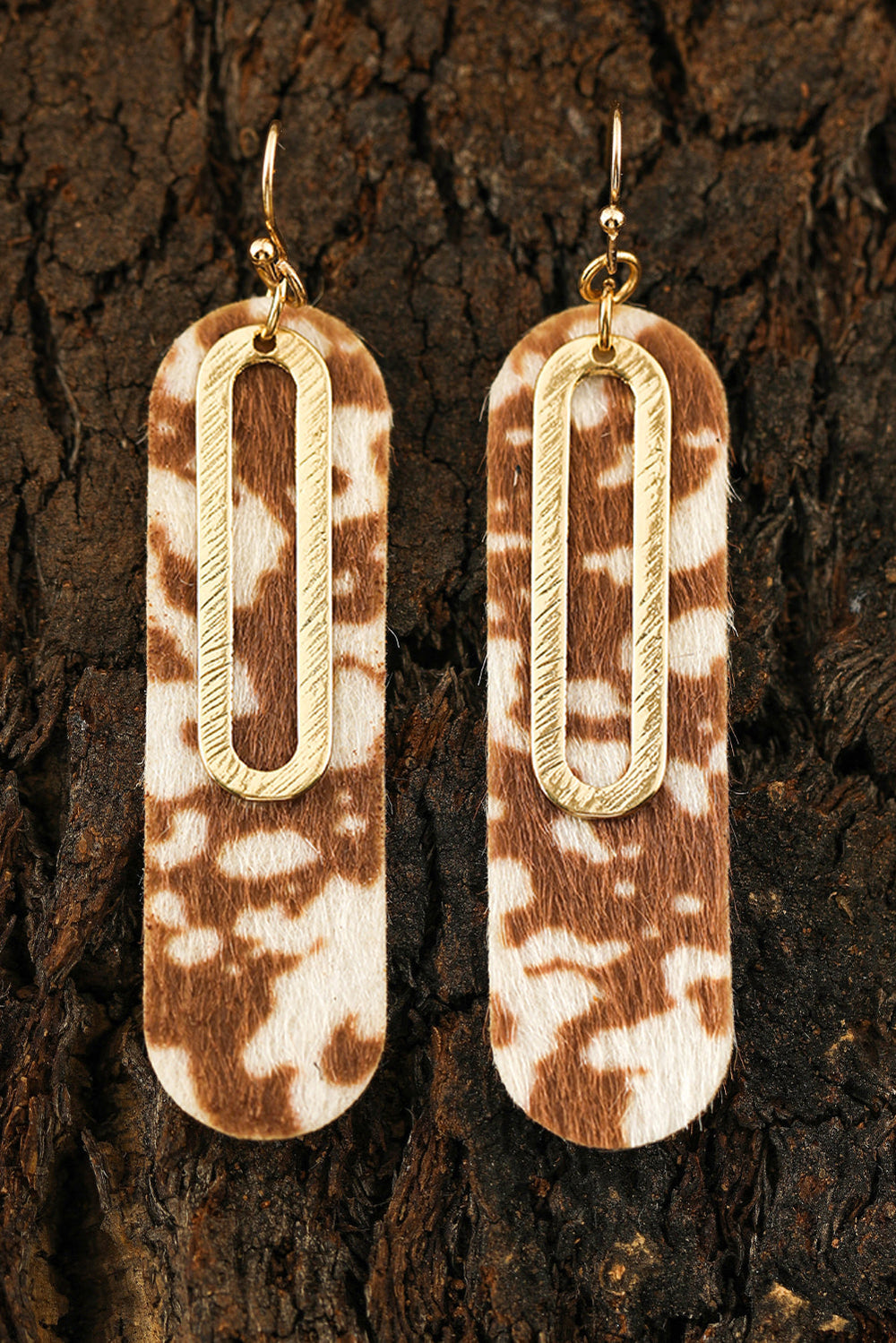 Leopard Double Layer Geometric Hook Dangle Earrings