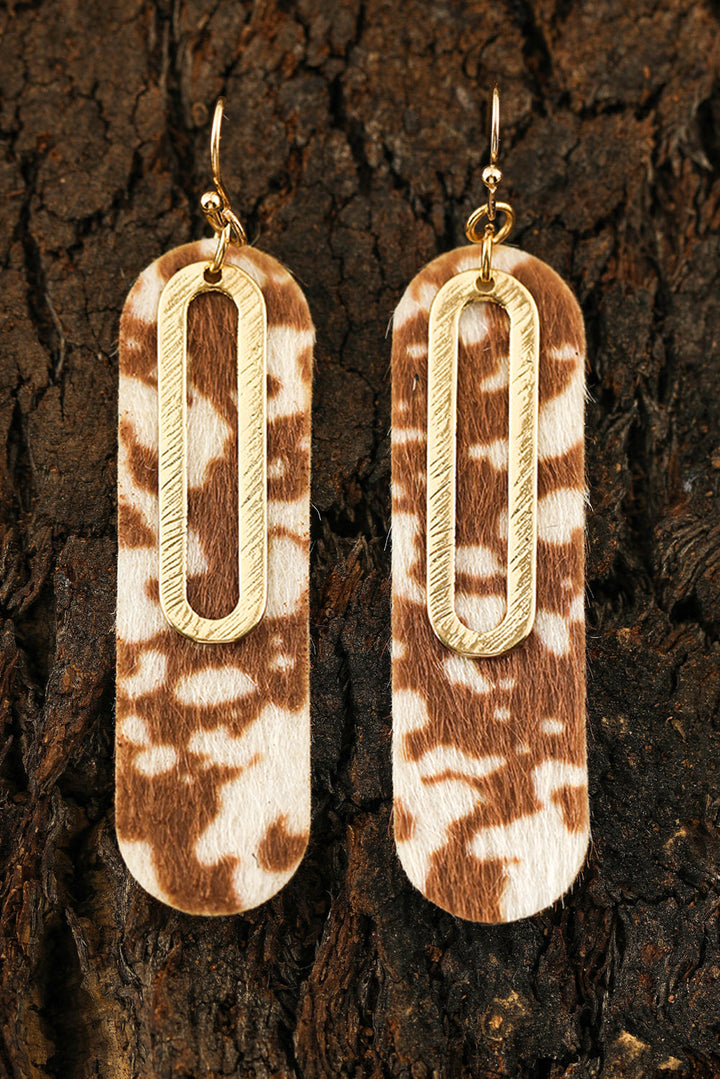 Leopard Double Layer Geometric Hook Dangle Earrings