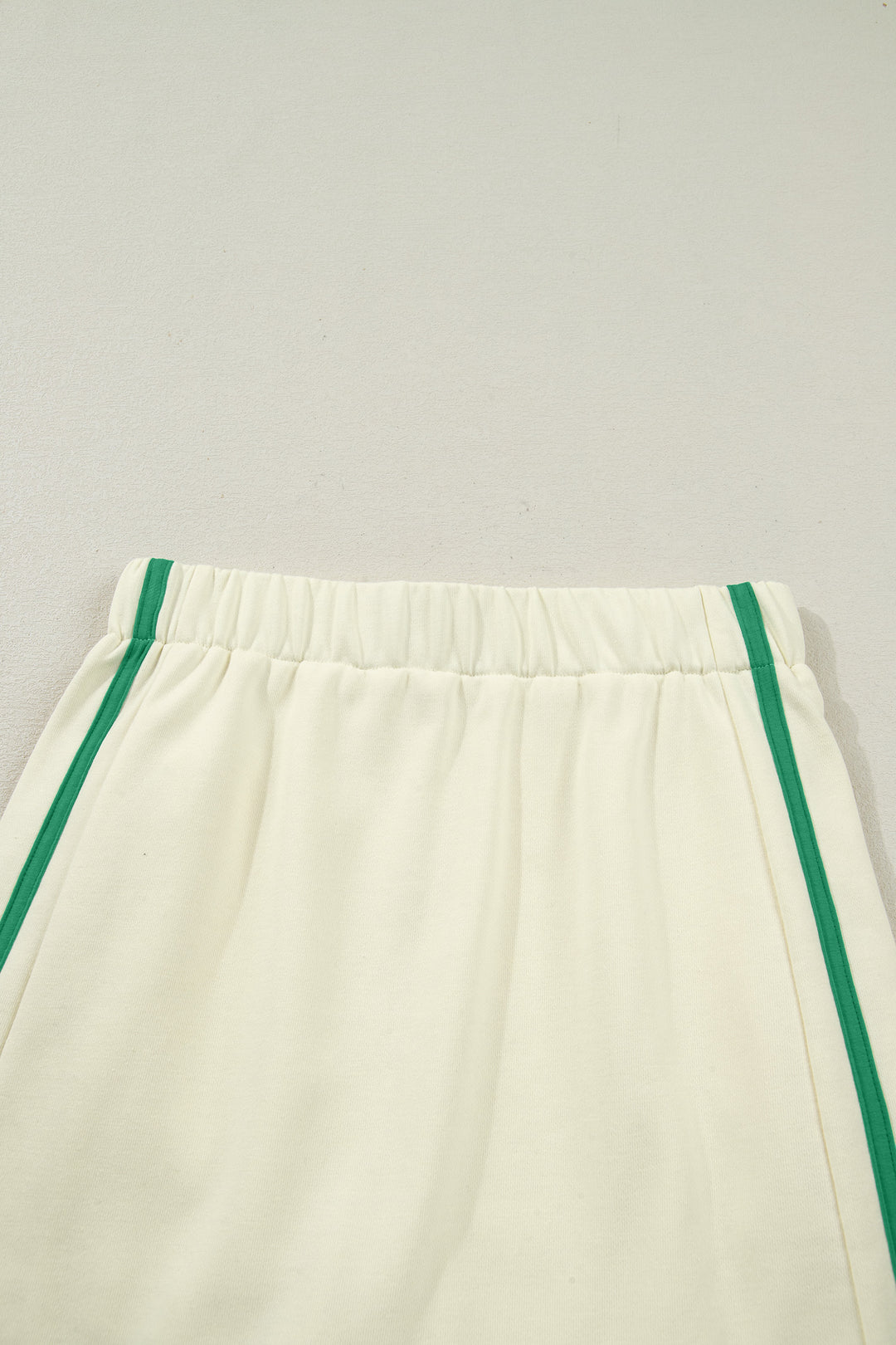 Beige Ribbed Colorblock Trim Sporty Pullover Mini Skort 2pcs Athleisure Set