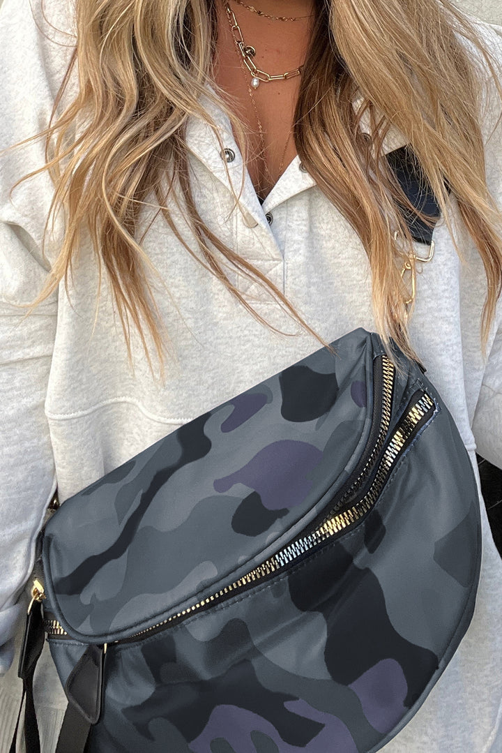 Vineyard Green Camouflage Print Double Zip Fashion Crossbody Bag