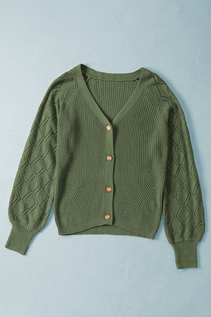 Bishop Sleeve Button V Neck Cardigan Sweater