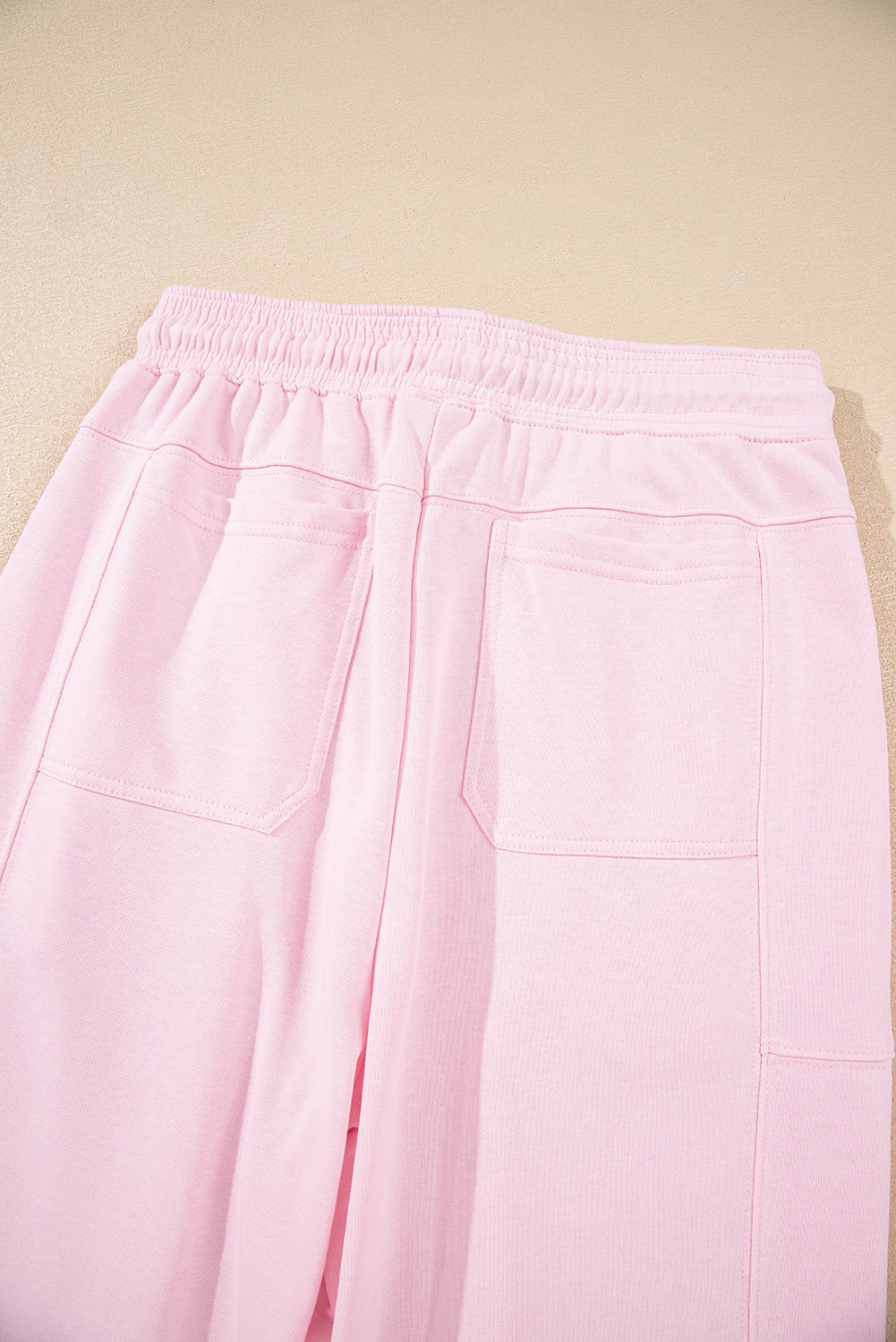 Light Pink Drawstring Elastic Waistband Solid Color Jogger Pants