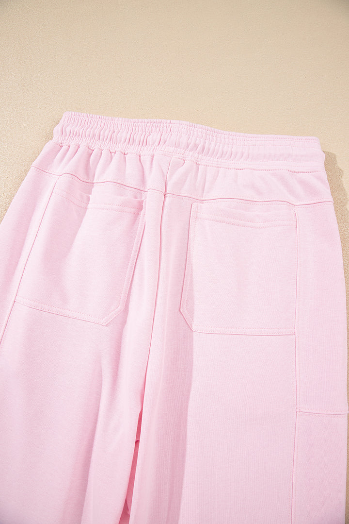 Light Pink Drawstring Elastic Waistband Solid Color Jogger Pants