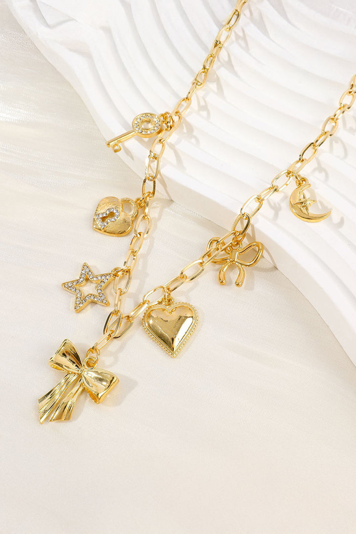 Bow Heart Star Key Charm Alloy Adjustable Chain Necklace