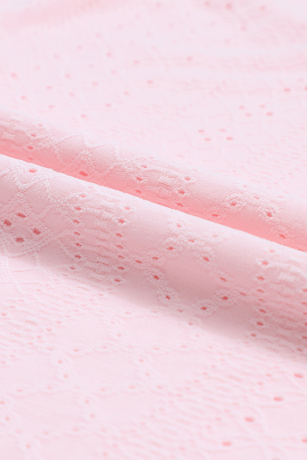 Light Pink Eyelet Knit Patterned Loose V Neck Tank Top