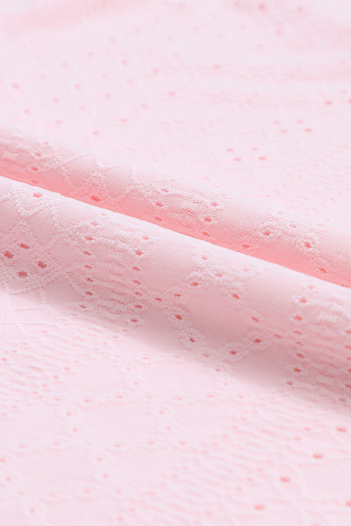 Light Pink Eyelet Knit Patterned Loose V Neck Tank Top