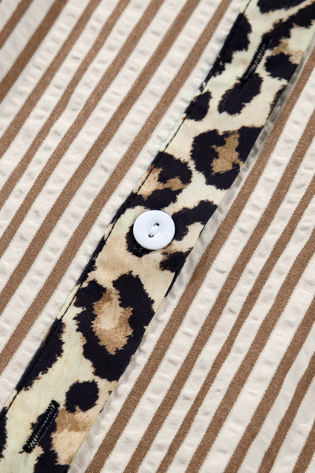 Brown Stripe Leopard Patchwork Long Sleeve Shirt