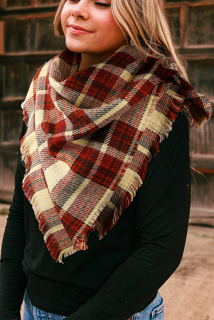 Wendbarer Pashmina-Schal mit Fransenbesatz und Hahnentrittmuster