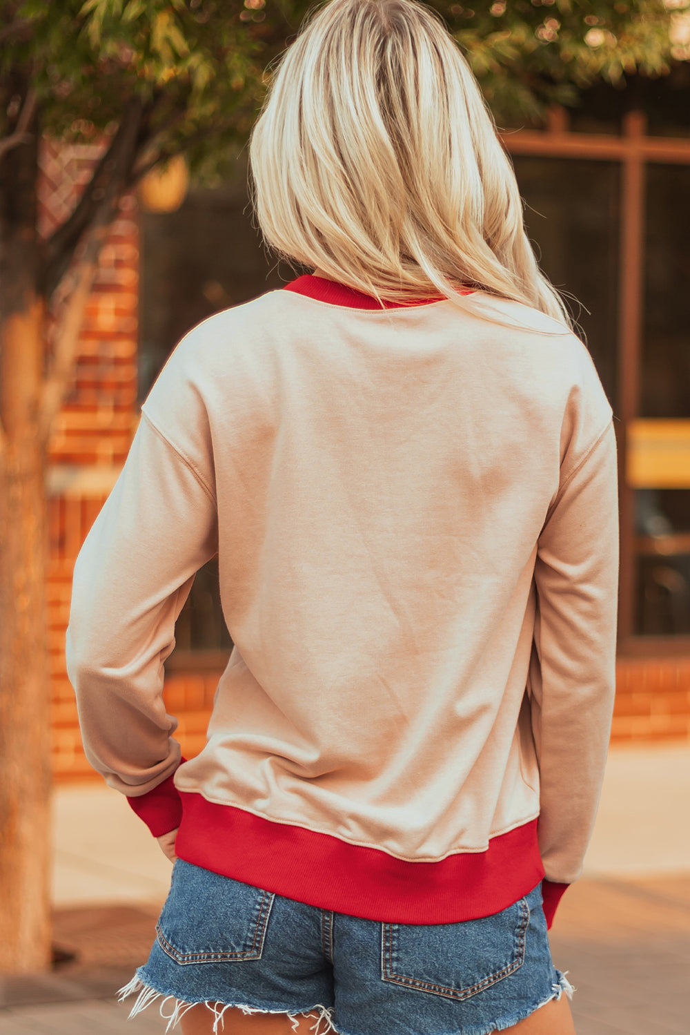 GAME DAY Letter Graphic Varsity Striped Detail Baggy Sweatshirt