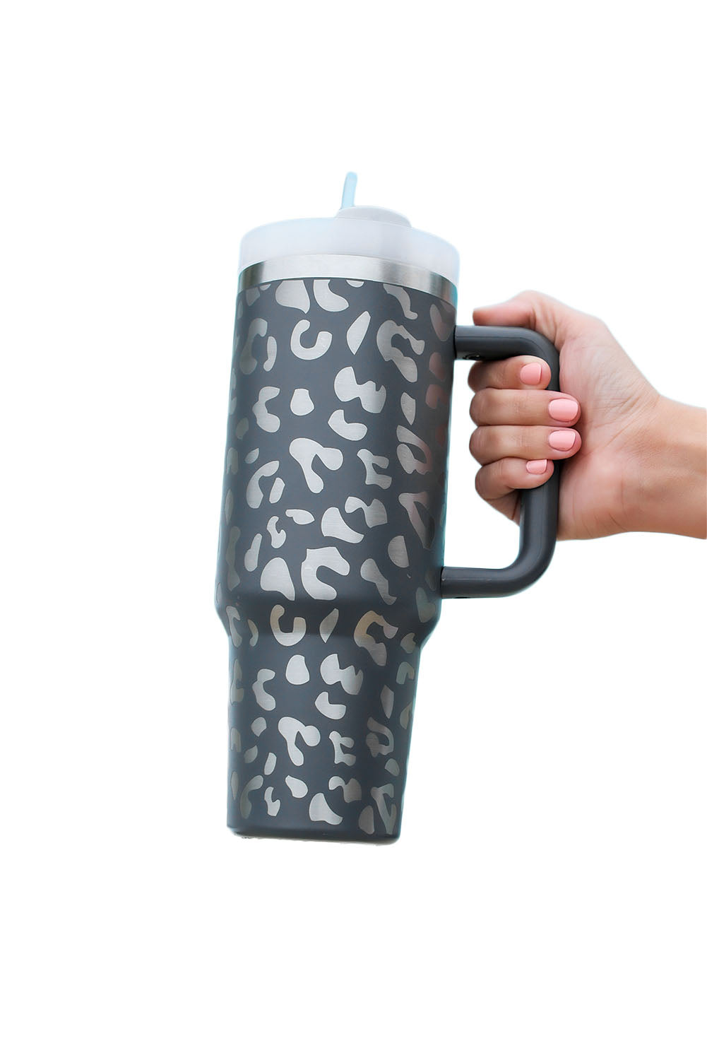 Tasse portable en acier inoxydable à imprimé léopard 40 oz avec poignée