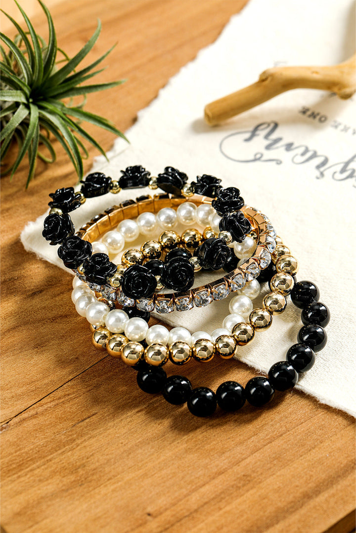 Mehrlagiges Armband-Set mit Blumen-Strassperlen