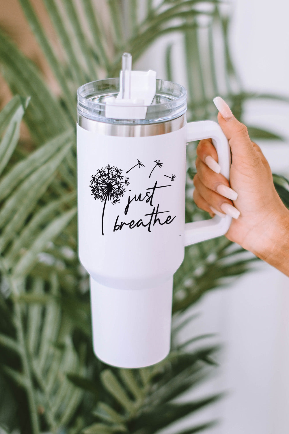 Tasse isotherme en acier inoxydable Just Breathe Dandelion avec couvercle 40 oz