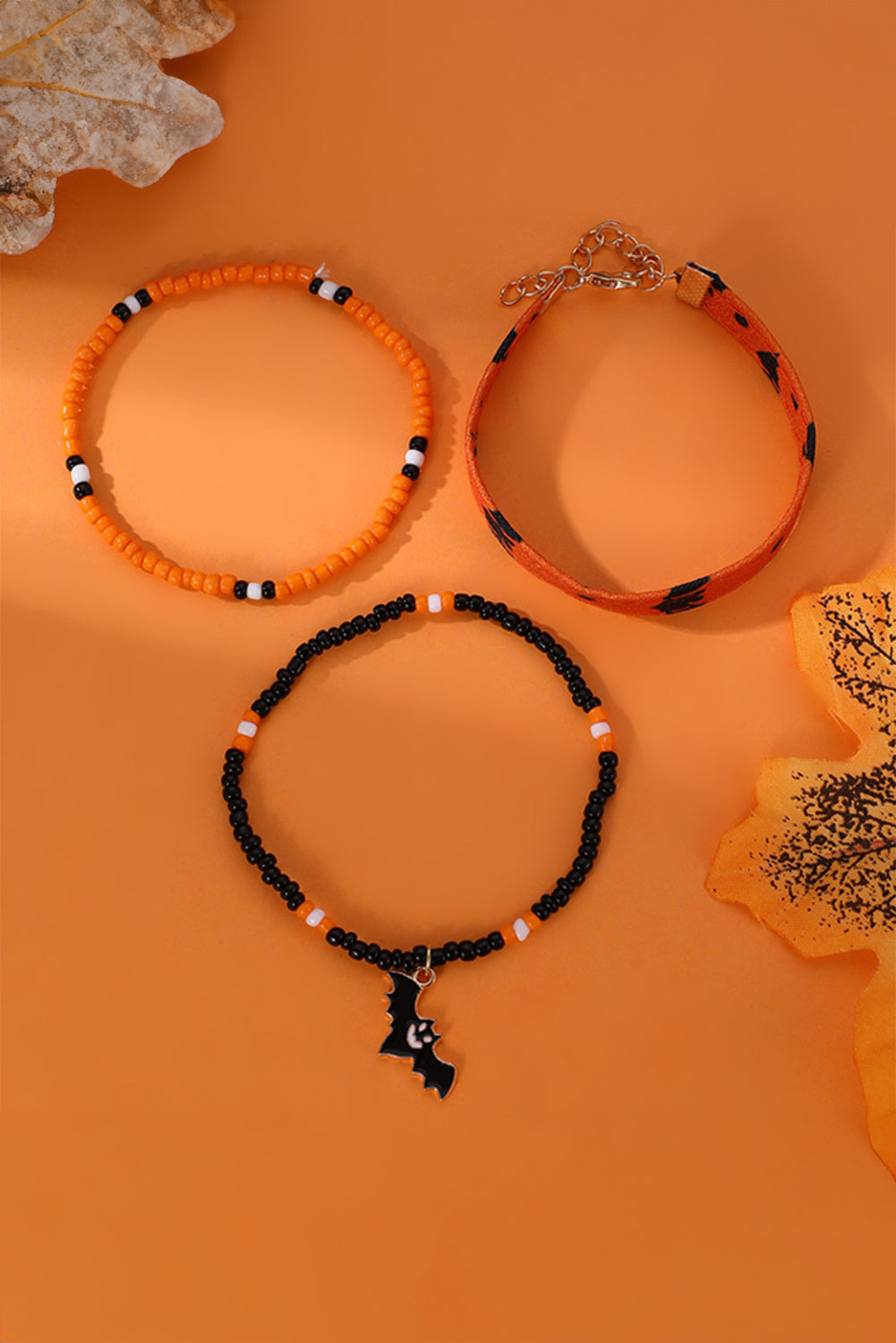 Halloween Bat Pendant Beaded Multi Layer Bracelet Set