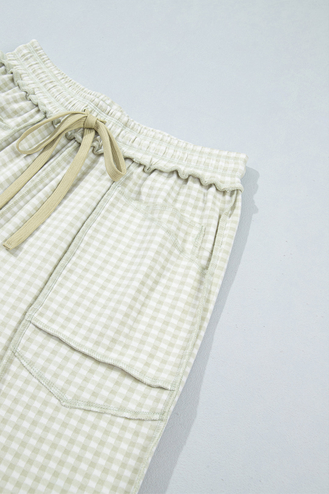 Green Plaid Contrast Trim Drawstring Elastic Waist Shift Pants