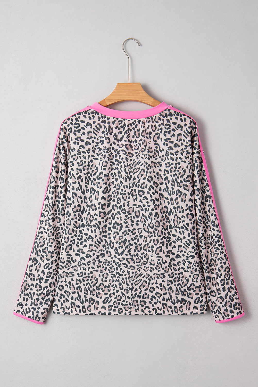 Leopard Print Contrast V Neck Varsity Stripe Detail Long Sleeve Top