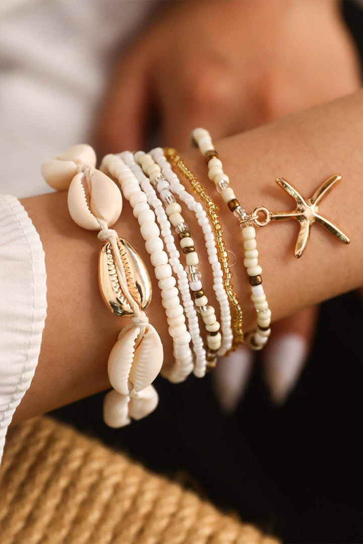 Ensemble de bracelets multicouches en perles avec décor de coquillages et d'étoiles de mer