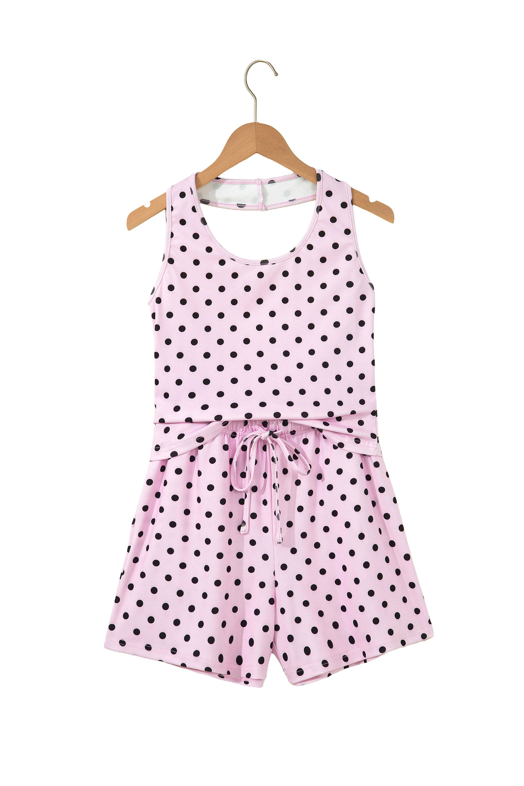 Pink Polka Dot Halter Tank Drawstring Elastic Waist Short Set