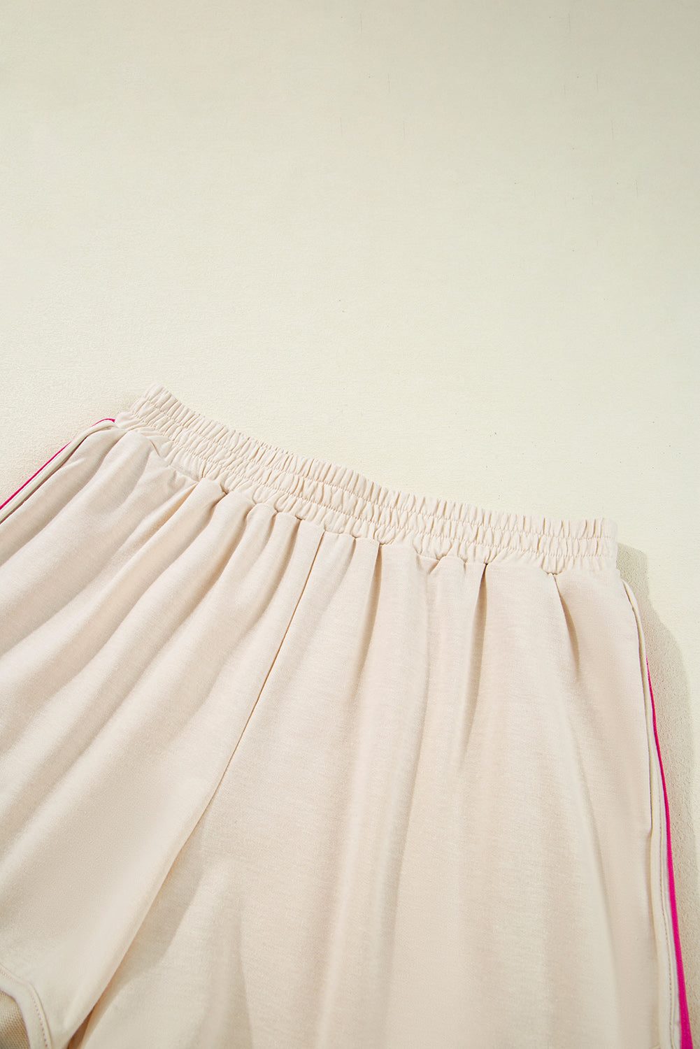 Beige Vibrant Striped Detail Athleisure 2pcs Short Set