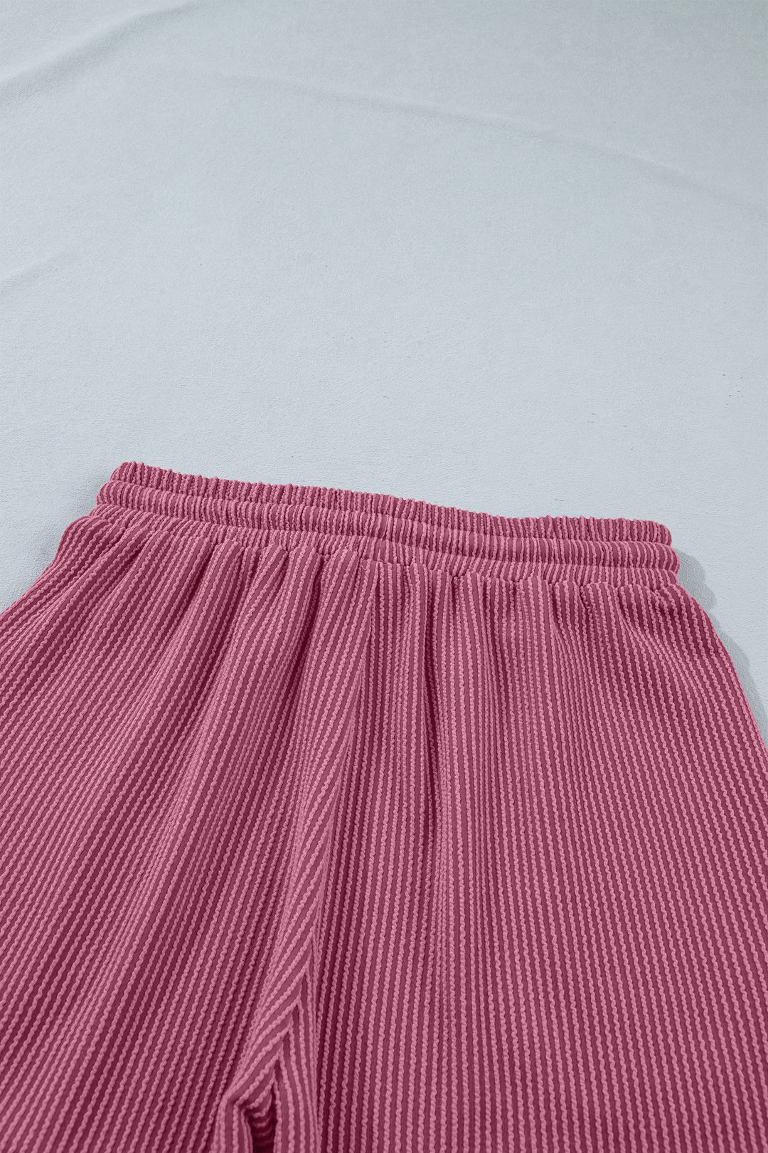 Pitaya Pink Twisted Ribbed Loose Tee Drawstring Elastic Waist 2pcs Short Set