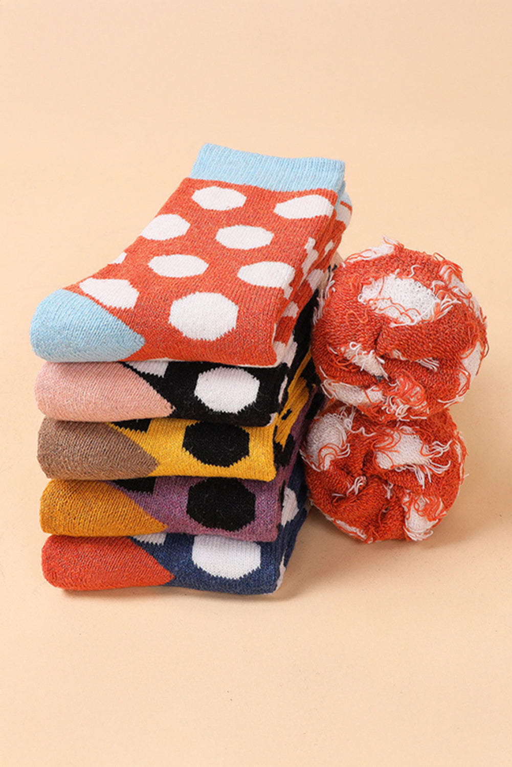 Dicke, weiche Crew-Socken mit gepunktetem Farbblock