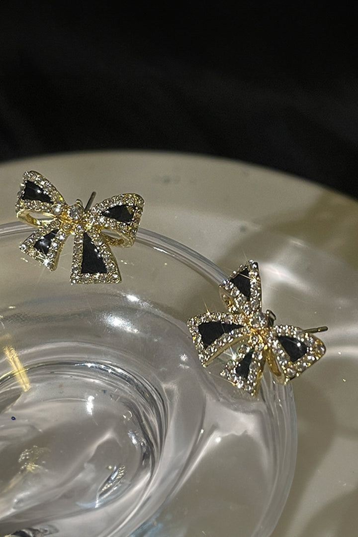 Boucles d'oreilles à tige en forme de nœud papillon en strass