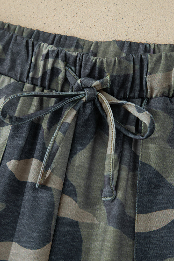 Green Camouflage Print Slim Tank Drawstring Pant Set