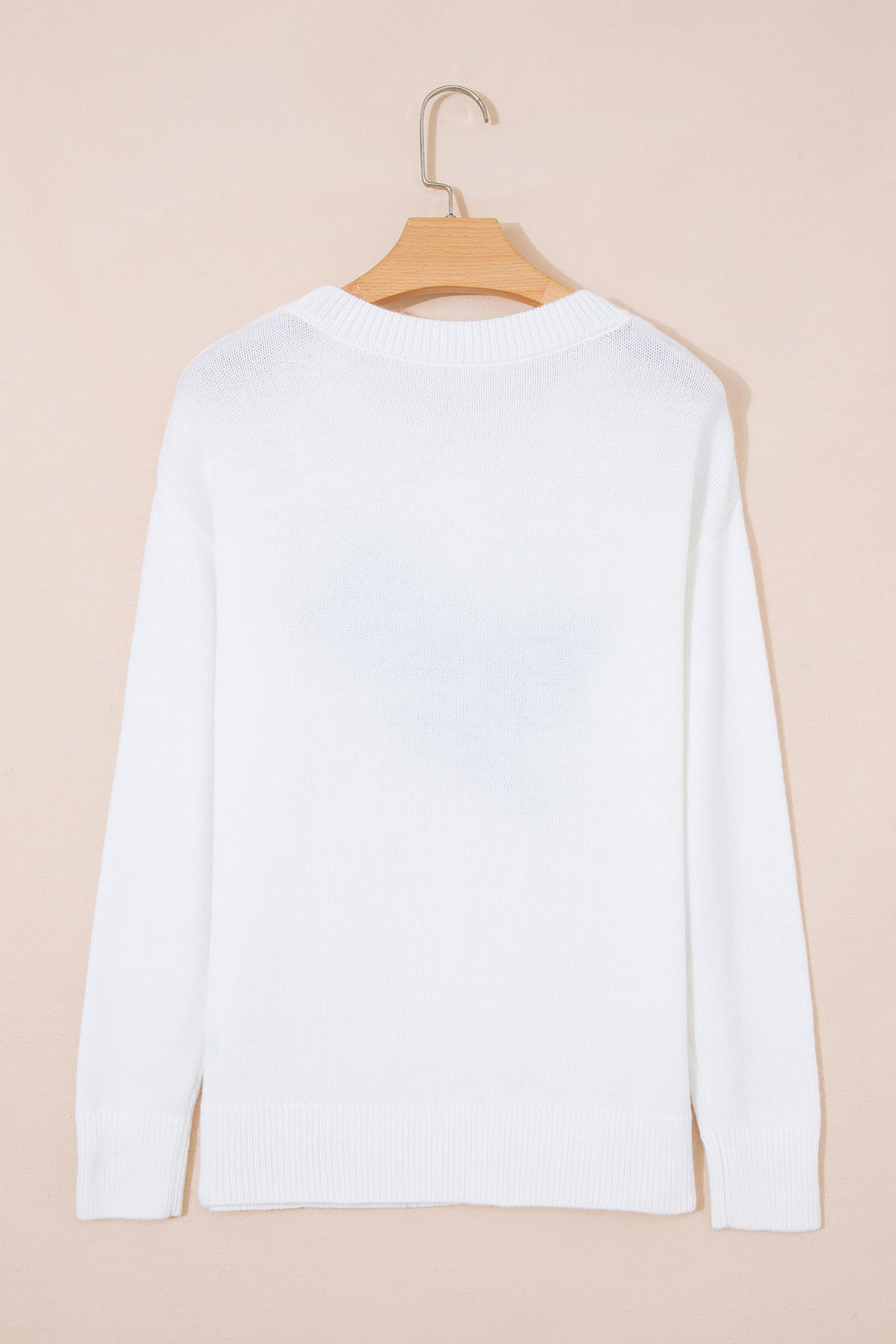 White Wild Mallard Drop Shoulder Round Neck Long Sleeve Pullover Sweater
