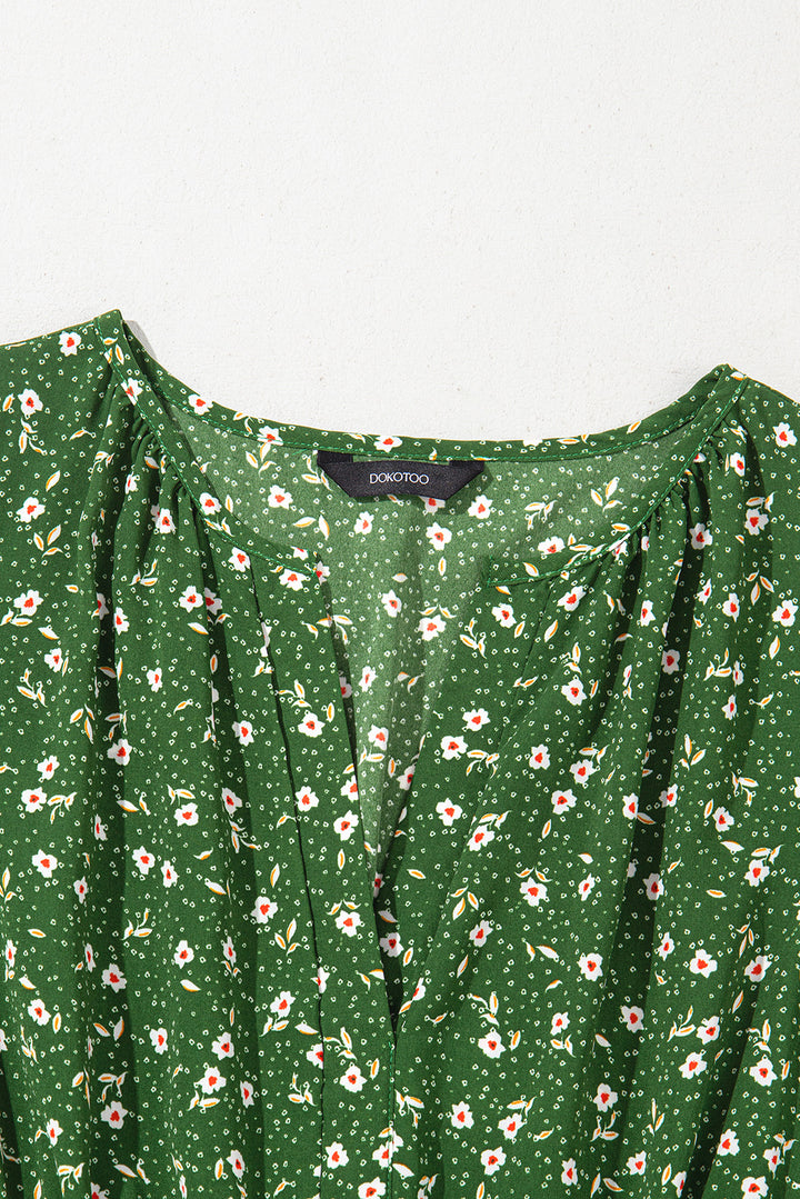 Floral Print Wrap V Neck Short Sleeve High Waistband Mini Dress