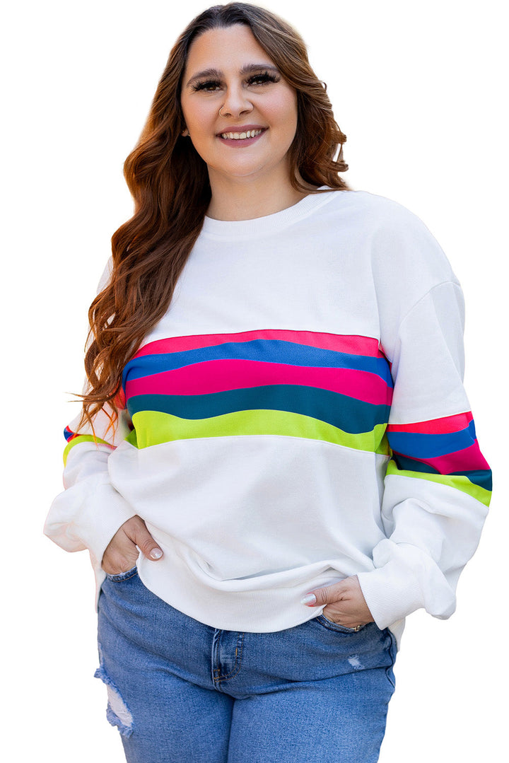 Plus Size Colorful Striped Drop Shoulder Loose Sweatshirt