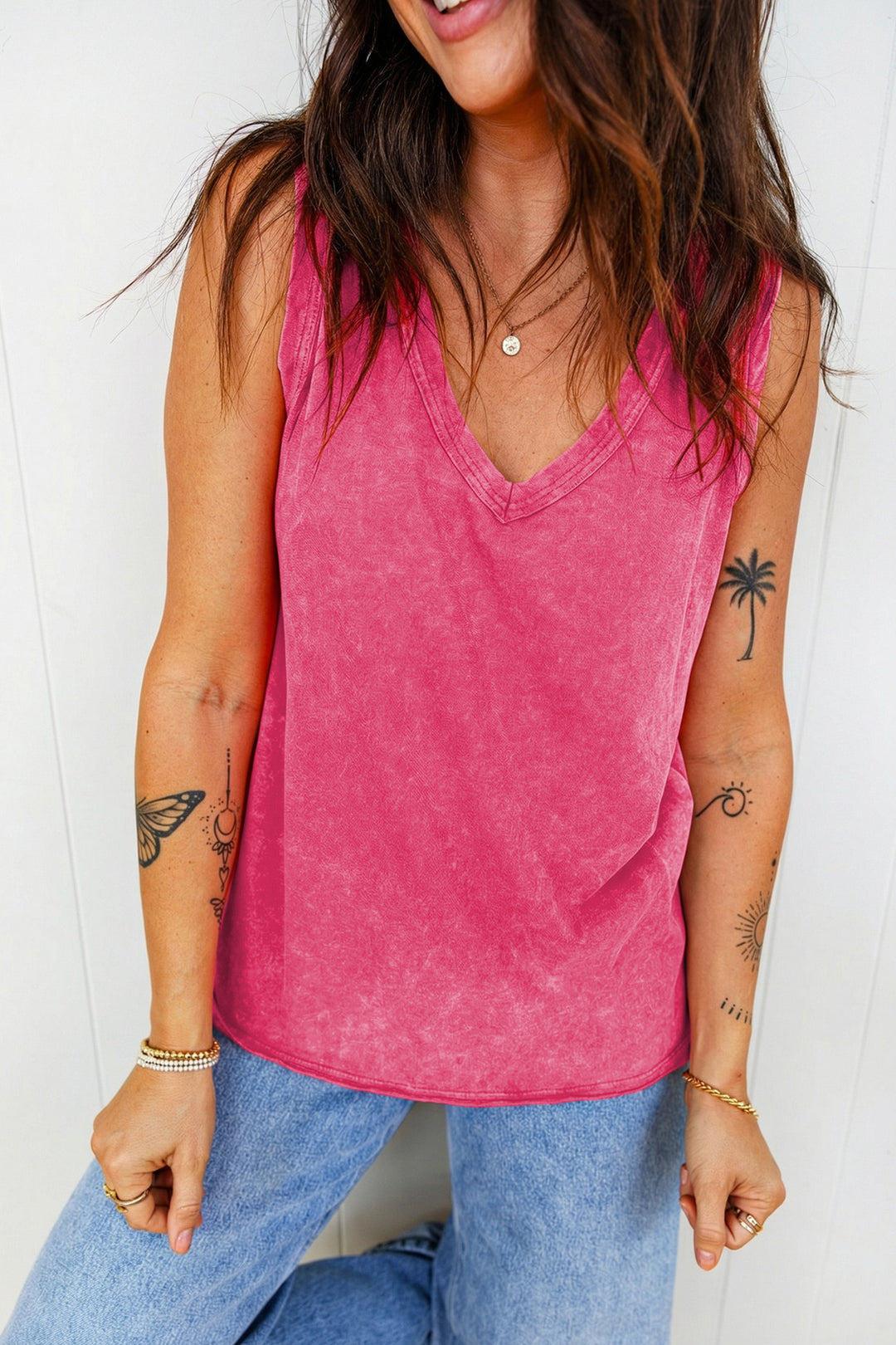 Mineral Wash V Neck Tank Top