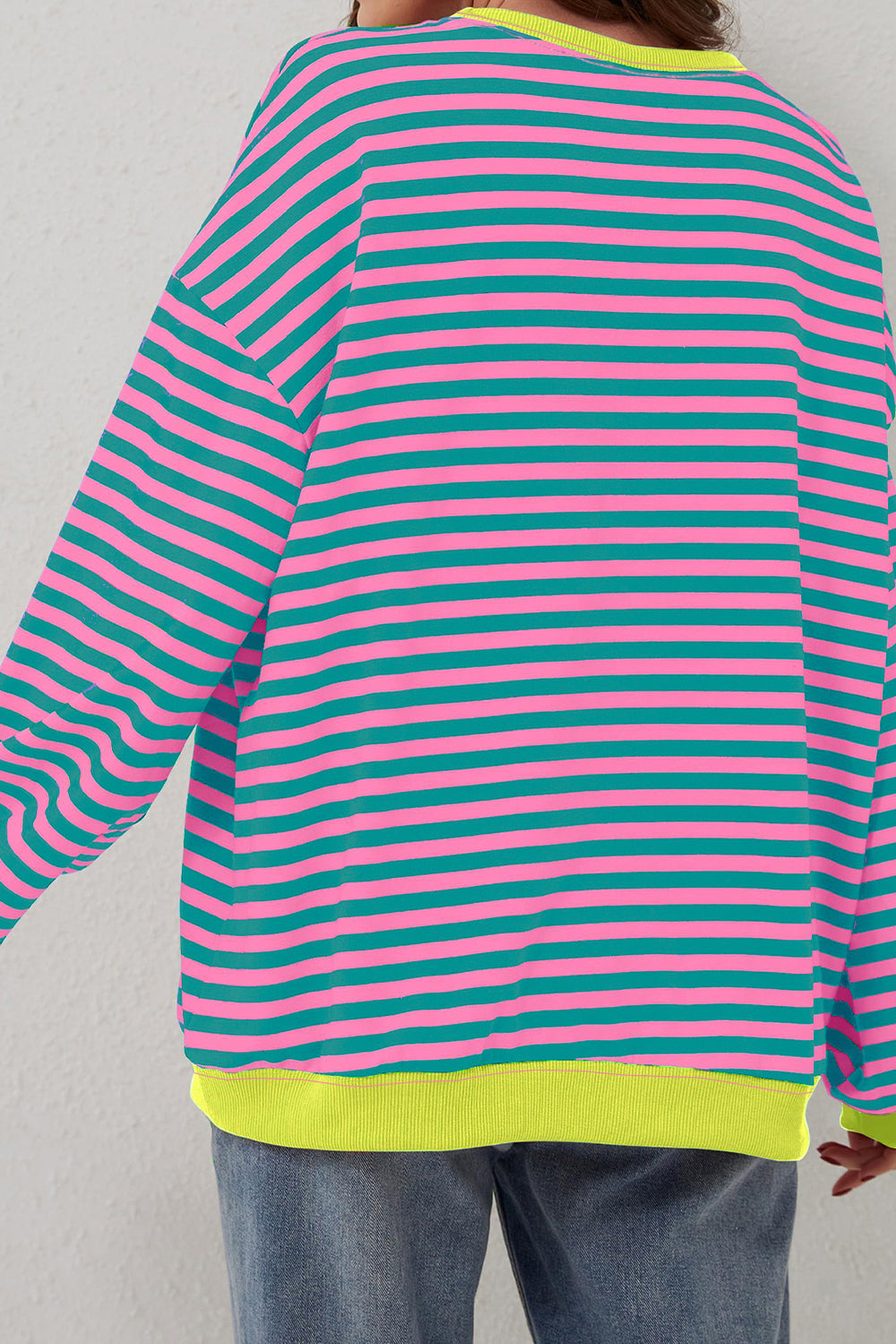 Contrast Ribbed Trim Crossed Stitch Drop Shoulder Sweatshirt