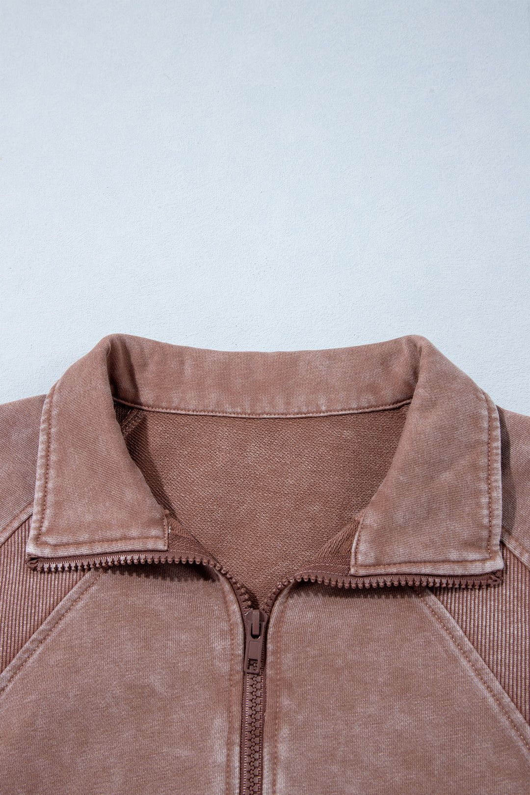 Chestnut Vintage Half-Zip Long Sleeve Ribbed Cuffs Hem Shift Silhouette Sweatshirt