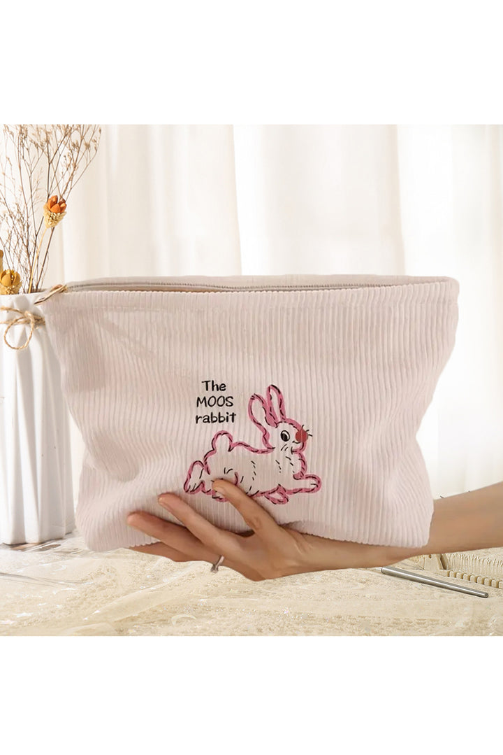 Easter Rabbit Print Corduroy Makeup Storage Bag