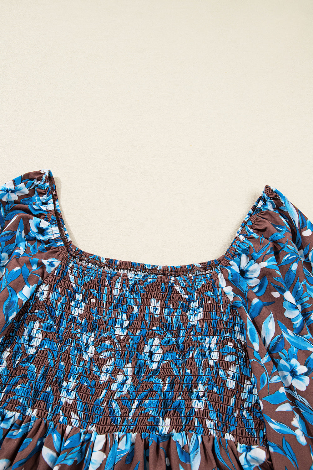 Smocked Bodice High Waist Ruffled Sleeve Floral Dress