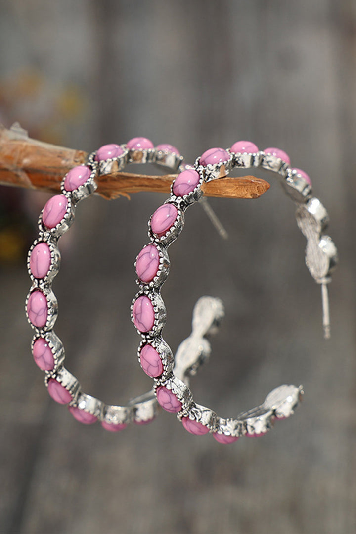 Boucles d'oreilles rétro en forme de C avec incrustation de pierres précieuses