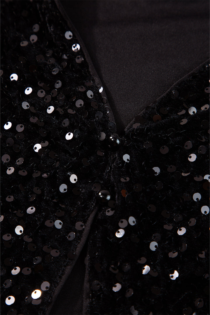 Sequin Long Sleeve Cutout Back Top